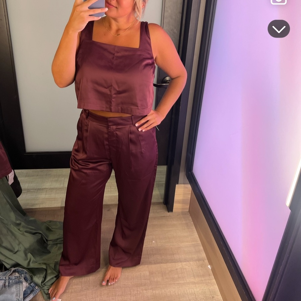 Women's Abercrombie Burgundy Satin Pants & Top Set